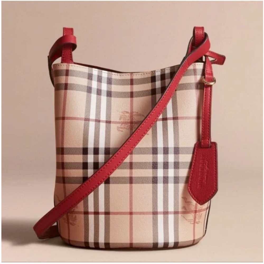 Burberry Haymarket Check Poppy Red Bucket Bag